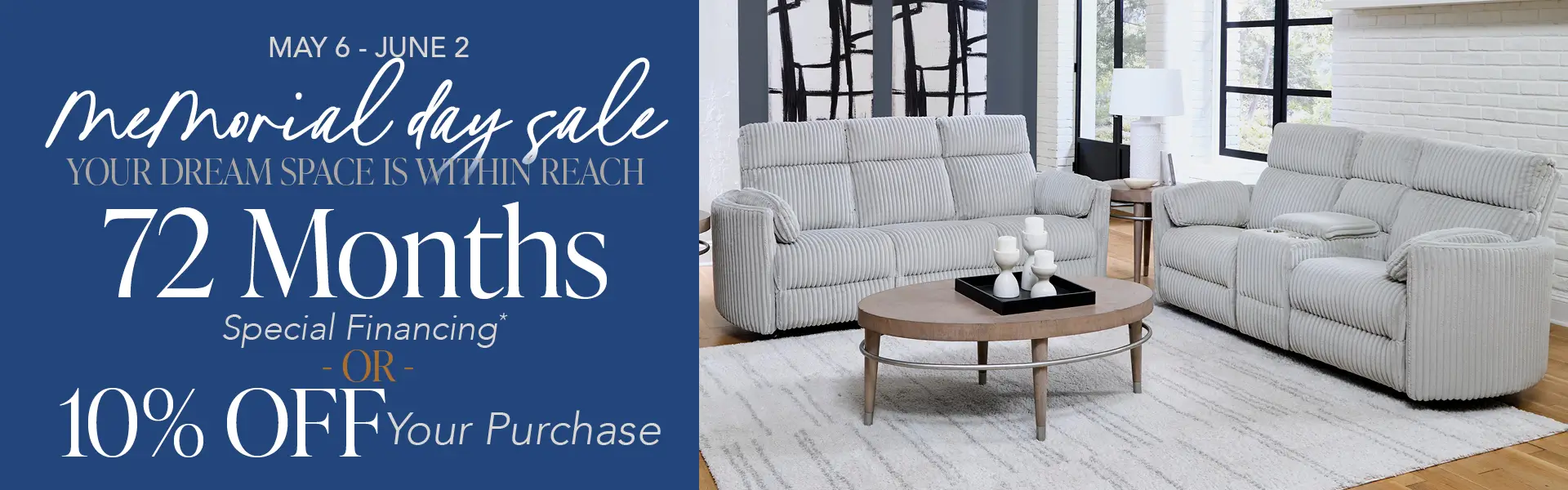 Memorial Day furniture sale with modern sofas