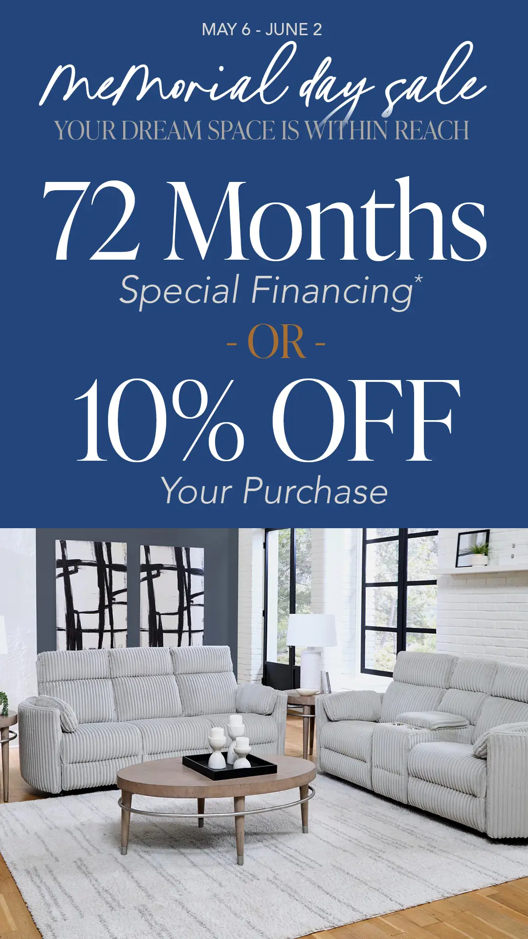 Memorial Day furniture sale with financing offer