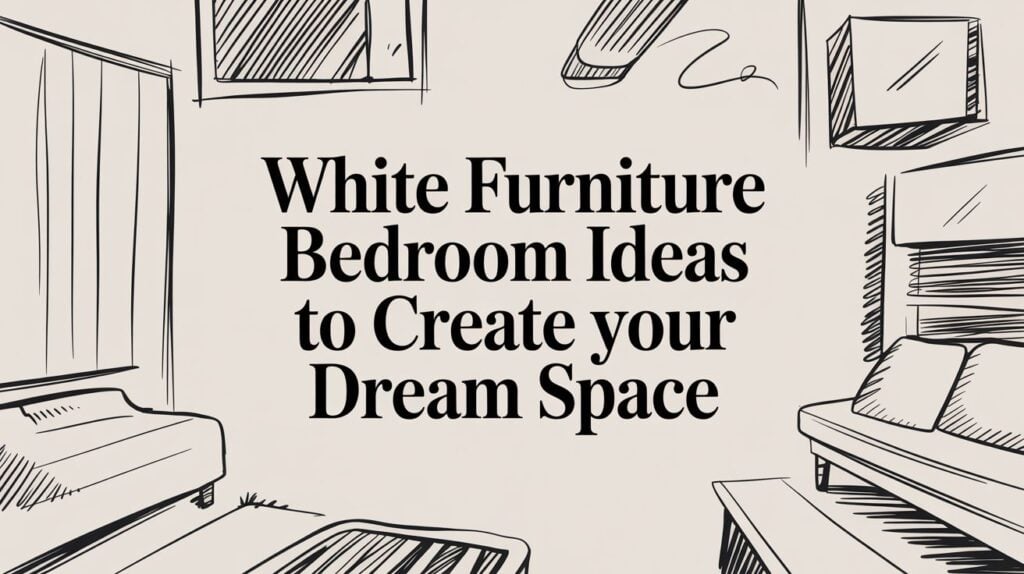 Sketch of bedroom with white furniture ideas.
