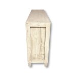 Side view of a wooden console table.