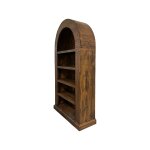Rustic wooden arched bookshelf with four shelves