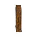 Tall rustic wooden arched bookshelf side view