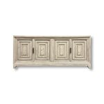 Distressed light wood four-door sideboard cabinet