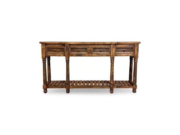 Rustic wooden console table with four drawers