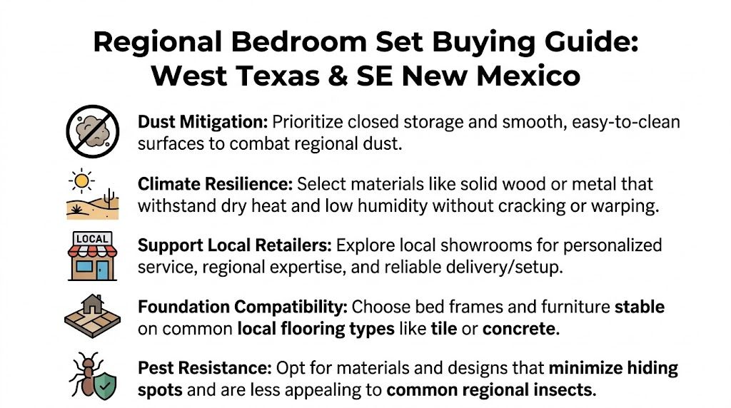 A helpful infographic guide for buying furniture for bedrooms in West Texas and Southeast New Mexico regions.