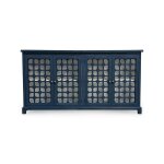 Navy blue four-door glass panel sideboard cabinet