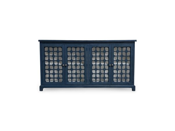 Navy blue four-door glass panel sideboard cabinet