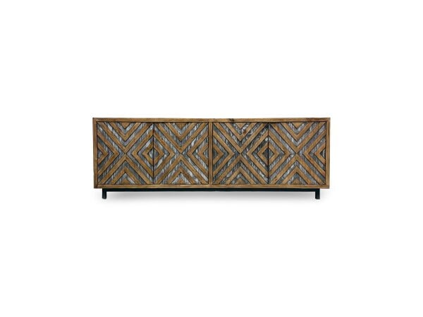 Geometric wood sideboard with chevron patterned doors