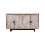 Wooden sideboard with carved circular geometric patterns