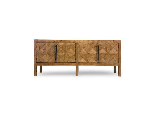 Wooden sideboard with geometric patterned doors