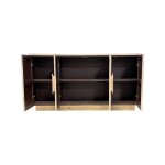 Open wooden sideboard cabinet with shelves