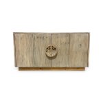 Textured wooden cabinet with circular tree motif handles
