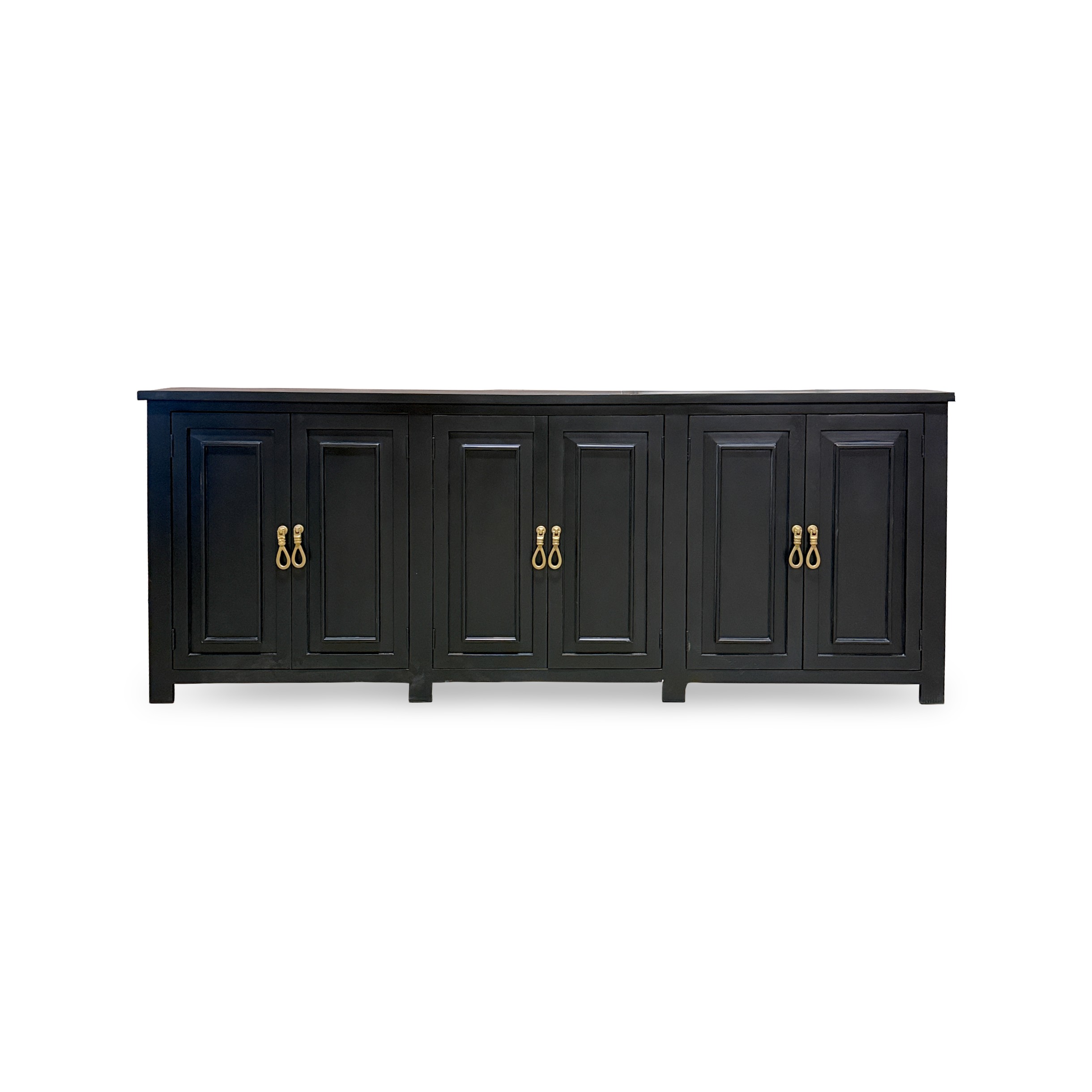 R7-COM-564-SMOOTHBLK-3 Black paneled sideboard with brass loop handles