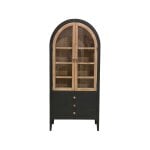 Arched wooden glass-door cabinet with drawers