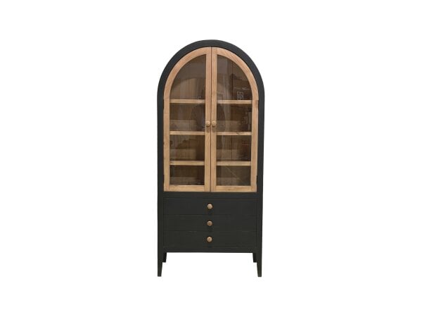 Arched wooden glass-door cabinet with drawers