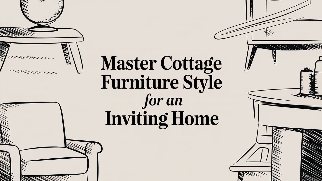 Cottage style furniture illustration with headline text