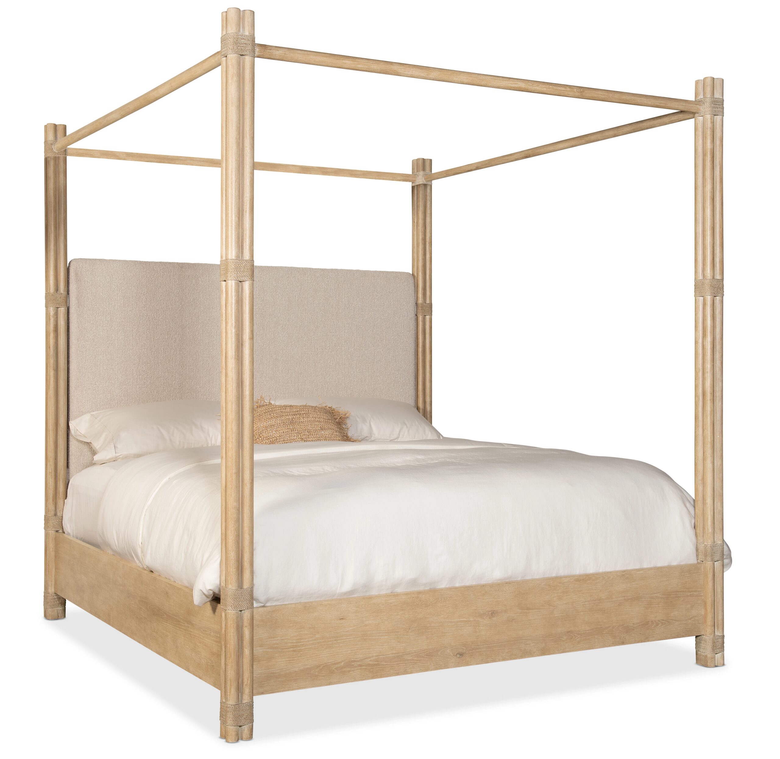 e3978a47ad857f78c039ddd9540213f9 Retreat Pole Rattan Cal King Upholstered Poster Bed withCanopy - Image 1