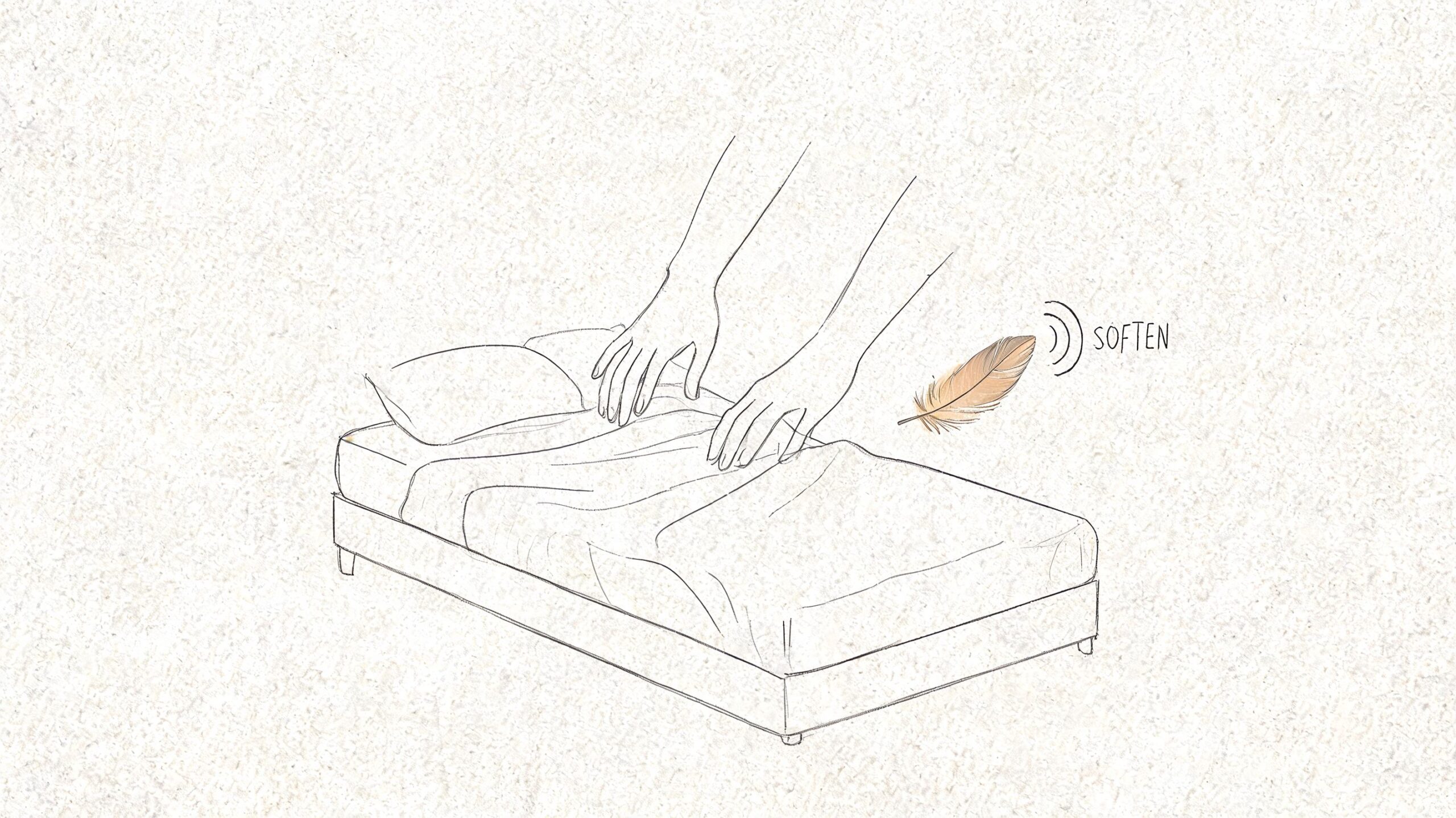 A line drawing of hands smoothing out a mattress to demonstrate how to test for firmness.
